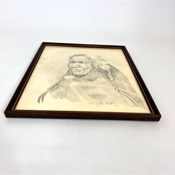 Native American Pencil Sketch By Thomas R. Voorhis Artist Signed Framed - Picture 2 of 7